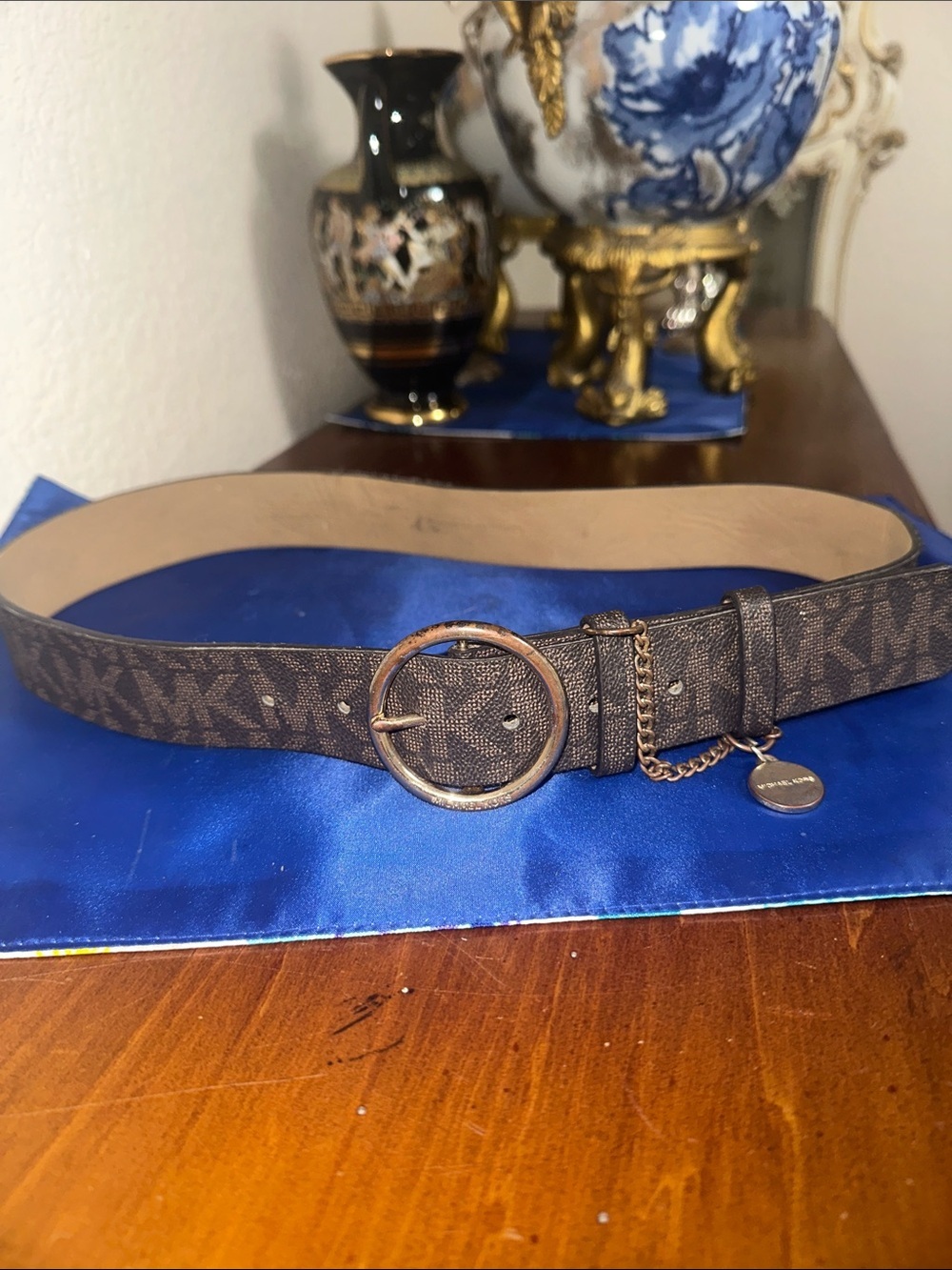 Michael Kors Brown MK Monogram Round-Buckle Belt